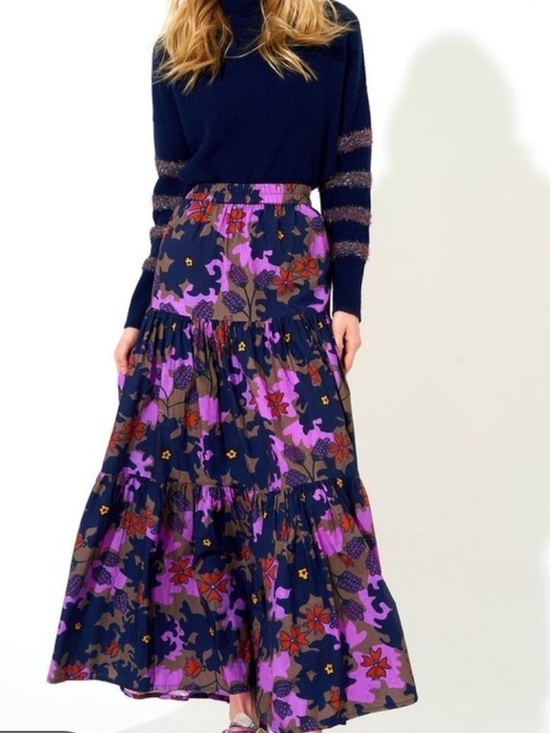 Oliphant Dresses & Skirts - Oliphant NWT Suzani Tiered Floral Maxi Skirt Purple Navy Boho Sz M $258